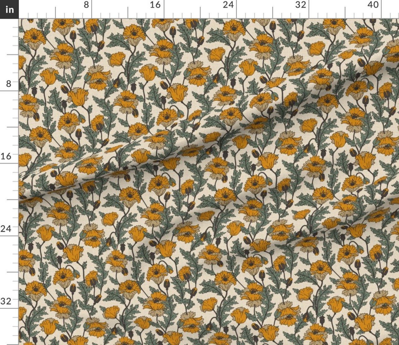Vintage Floral California Poppy Bohemian Botanical Farmhouse Custom Printed Fabric by Spoonflower Various Fabrics by the Yard or Fat Quarter